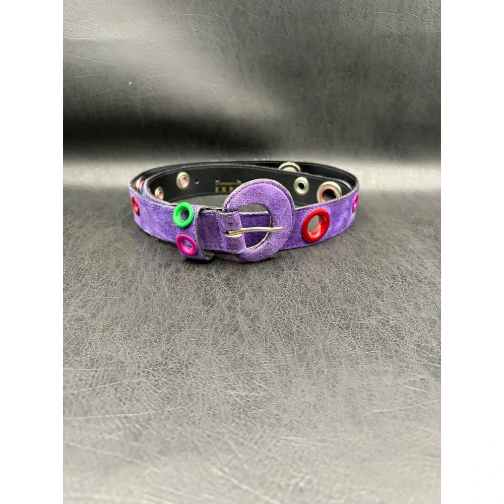 Vintage Compagnie Internationale Express Purple Suede Belt Colorful Grommets 90s